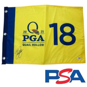 Rickie Fowler Signed 2025 PGA CHAMPIONSHIP Quail Hollow Golf Pin Flag PSA AUTO