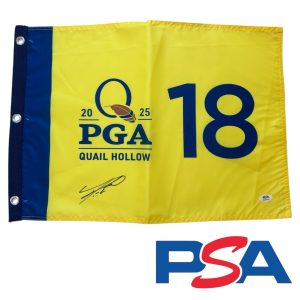 Tom Kim Signed 2025 PGA CHAMPIONSHIP Quail Hollow Golf Pin Flag PSA/DNA AUTO