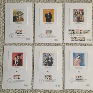 HIRSCHFELD HAND SIGNED LOT OF 6 COMEDIANS FIRST DAY COVER CARDS+JSA LETTER RARE
