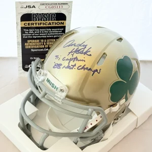 Andy Heck signed Notre Dame Fighting Irish Shamrock mini helmet W/ Inscrips JSA