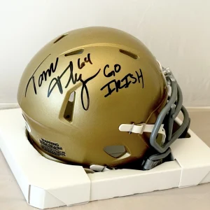 Tom Thayer signed Notre Dame Fighting Irish mini helmet W/ Inscrip JSA Witnessed