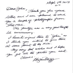 HAGAN BEGGS HAND SIGNED+HAND WRITTEN LETTER+COA        ORIGINAL STAR TREK ACTOR