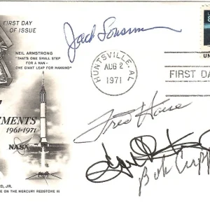FRED HAISE+KRANZ+CRIPPEN+LOUSMA HAND SIGNED SPACE FDC+COA          NASA LEGENDS