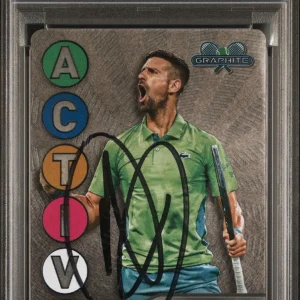 2024 Topps Graphite #ACM-1 Novak Djokovic Signed Active Metal Card PSA 8 AUTO
