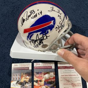 SIGNED BILLS MINI HELMET By 8, OJ Bruce Thurman Reed Marv Lofton Shaw Kelly JSA