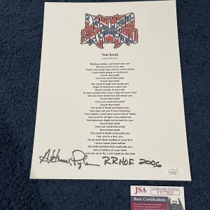 Artimus Pyle Lynyrd Skynyrd SIGNED That Smell Lyric Sheet JSA