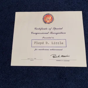 PERSONALLY OWNED FLOYD LITTLE CONGRESSIONAL RECOGNITION AWARD 1988 Broncos!