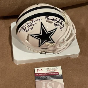 Randy White + Bob Lilly Signed Autographed Stat Mini Helmet JSA Cowboys