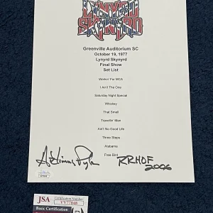 Artimus Pyle Lynyrd Skynyrd SIGNED Final Show Set List Sheet JSA