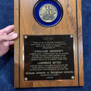Rare 1992 LAWRENCE MOTEN SYRACUSE BASKETBALL Player of Game Award vs Georgetown