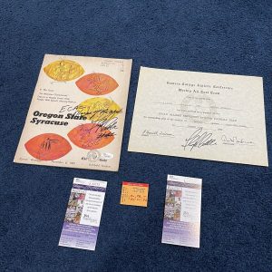 PERSONALLY OWNED FLOYD LITTLE Signed Player of Week Award +Program JSA + Ticket