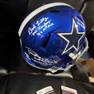 Randy White Bob Lilly Pearson Signed Autographed Flash Stat Helmet JSA Cowboys