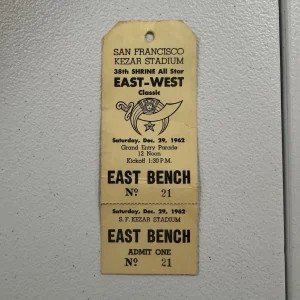 Intact Bench Ticket For 1962 East West Shrine College Football All Star Game