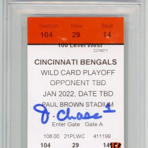 Ja'Marr Chase Signed 2022 NFL Playoff Debut Bengals Ticket PSA 10 Auto