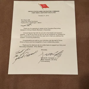 Amazing Floyd Little Letter From US Army Thanking Him- Syracuse Broncos Football