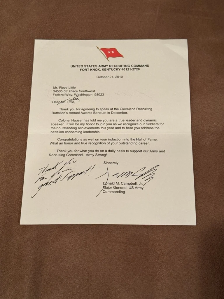 Amazing Floyd Little Letter From US Army Thanking Him- Syracuse Broncos Football