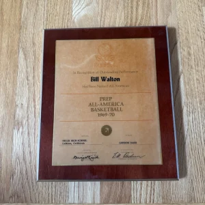 Rare 1969-70 Bill Walton High School Basketball All American Award UCLA Blazers