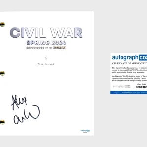 Alex Garland ‘Civil War’ Director Signed Movie Script Cover ACOA PROOF