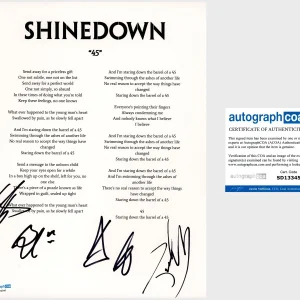 ‘Shinedown’ Full Band Signed Lyric Sheet ‘45’ Brent Smith +3 ACOA