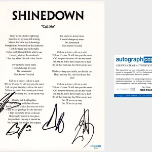 ‘Shinedown’ Full Band Signed Lyric Sheet ‘Call Me’ Brent Smith +3 ACOA