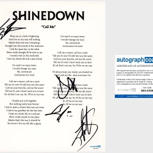 ‘Shinedown’ Full Band Signed Lyric Sheet ‘Call Me’ Brent Smith +3 ACOA