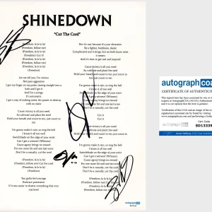 ‘Shinedown’ Full Band Signed Lyric Sheet ‘Cut The Cord’ Brent Smith +3 ACOA