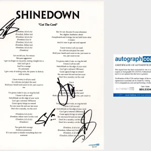 ‘Shinedown’ Full Band Signed Lyric Sheet ‘Cut The Cord’ Brent Smith +3 ACOA