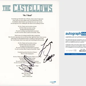 ‘The Castellows’ Full Band Signed Lyric Sheet ‘No. 7 Road’ ACOA Country