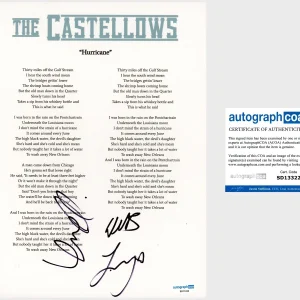 ‘The Castellows’ Full Band Signed Lyric Sheet ‘Hurricane’ ACOA Country