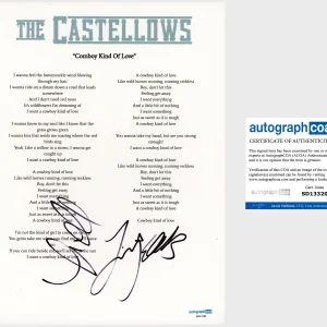 ‘The Castellows’ Full Band Signed Lyric Sheet ‘Cowboy Kind Of Love’ ACOA Country
