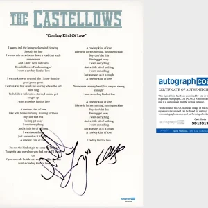 ‘The Castellows’ Full Band Signed Lyric Sheet ‘Cowboy Kind Of Love’ ACOA Country