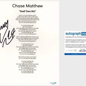 ‘Chase Matthew’ Signed Lyric Sheet ‘Small Town Sh*t’ Country Singer ACOA