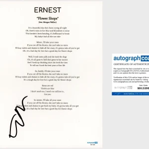 ‘Ernest’ Signed Lyric Sheet ‘Flower Shops’ Country Singer ACOA