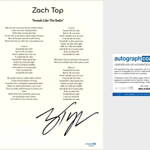 ‘Zach Top’ Signed Lyric Sheet ‘Sounds Like The Radio’ Country Singer ACOA PROOF