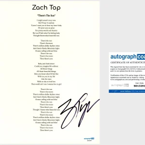 ‘Zach Top’ Signed Lyric Sheet ‘There’s The Sun’ Country Singer ACOA PROOF