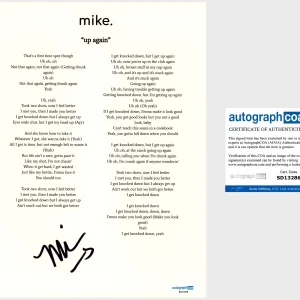 ‘Mike Stud’ Rapper Signed Lyric Sheet ‘Up Again’ mike. ACOA