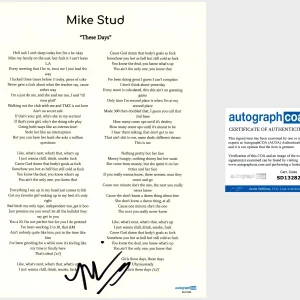‘Mike Stud’ Rapper Signed Lyric Sheet ‘These Days’ mike. ACOA