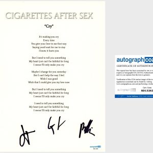‘Cigarettes After Sex’ Band Signed Lyric Sheet ‘Cry’ Greg Gonzalez ACOA