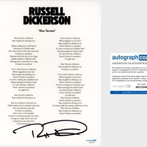 ‘Russell Dickerson’ Signed Lyric Sheet ‘Blue Tacoma’ Country Singer ACOA PROOF