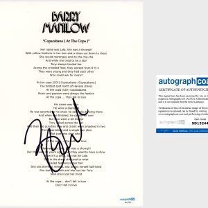 ‘Barry Manilow’ Signed Lyric Sheet ‘Copacabana (At The Copa)’ ACOA