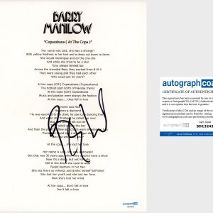 ‘Barry Manilow’ Signed Lyric Sheet ‘Copacabana (At The Copa)’ ACOA