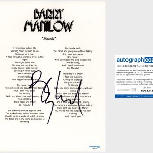 ‘Barry Manilow’ Signed Lyric Sheet ‘Mandy’ ACOA Music Icon
