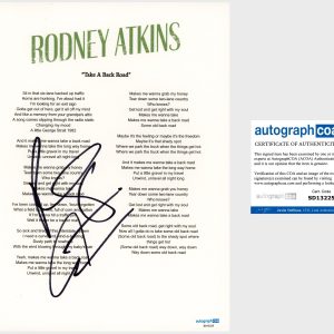 ‘Rodney Atkins’ Signed Lyric Sheet ‘Take A Back Road’ ACOA PROOF