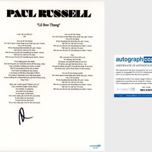 ‘Paul Russell’ Signed Lyric Sheet ‘Lil Boo Thang’ ACOA Pop Singer