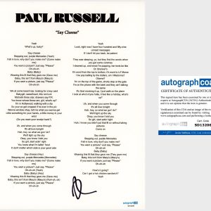 ‘Paul Russell’ Signed Lyric Sheet ‘Say Cheese’ ACOA Pop Singer