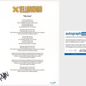 ‘Ryan Key’ Signed Lyric Sheet ‘Yellowcard’ Lead Singer ‘Way Away’ ACOA