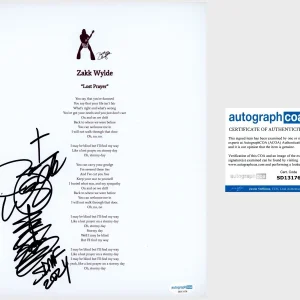 ‘Zakk Wylde’ Signed Lyric Sheet ‘Lost Prayer’ Black Label Society ACOA PROOF￼