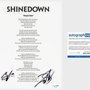 ‘Brent Smith & Zach Myers’ Signed Lyric Sheet ‘Shinedown’ Band ‘Simple Man’ ACOA