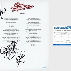 ‘Stone Temple Pilots’ Band Signed Lyric Sheet Dean & Robert DeLeo, Eric ACOA STP