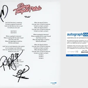 ‘Stone Temple Pilots’ Band Signed Lyric Sheet Dean & Robert DeLeo, Eric ACOA STP